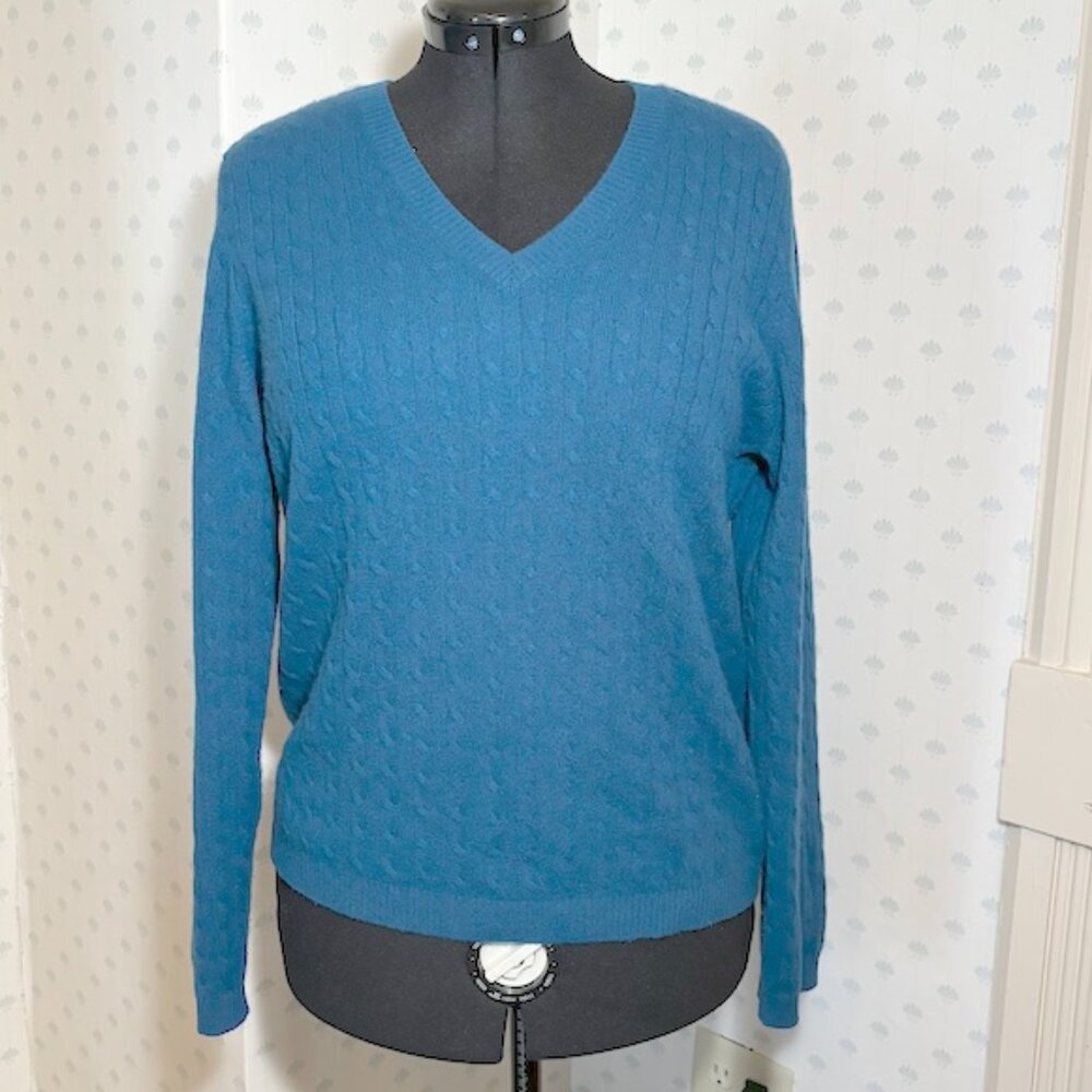 CHARTER CLUB 2-Ply 100% Cashmere V-Neck Sweater Teal Blue Green, size XL